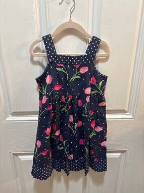 Gymboree Little Girls Navy Blue Polka Dot and Pink Tulip Sundress Size 5